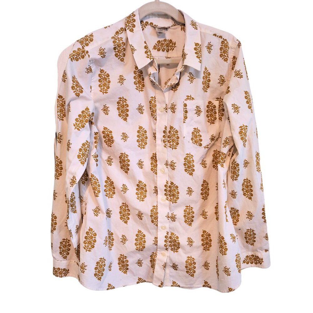 Duluth Trading Co Women's Printmaker Cotton Poplin Long Sleeve Shirt XL